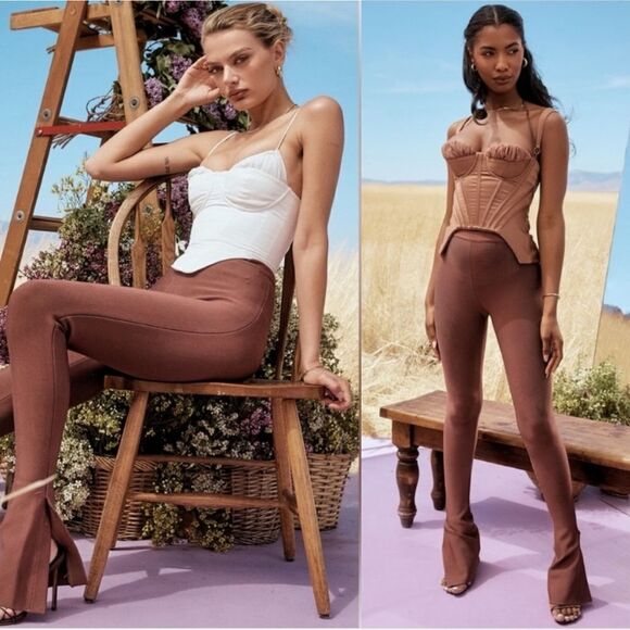 House of CB Gloriett Brown Pants High Rise Bandage Trousers Leggings Size XS - Picture 1 of 11